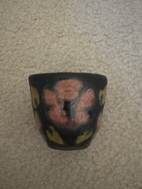Handmade Floral Ceramic Mug in Black, Pink & Green